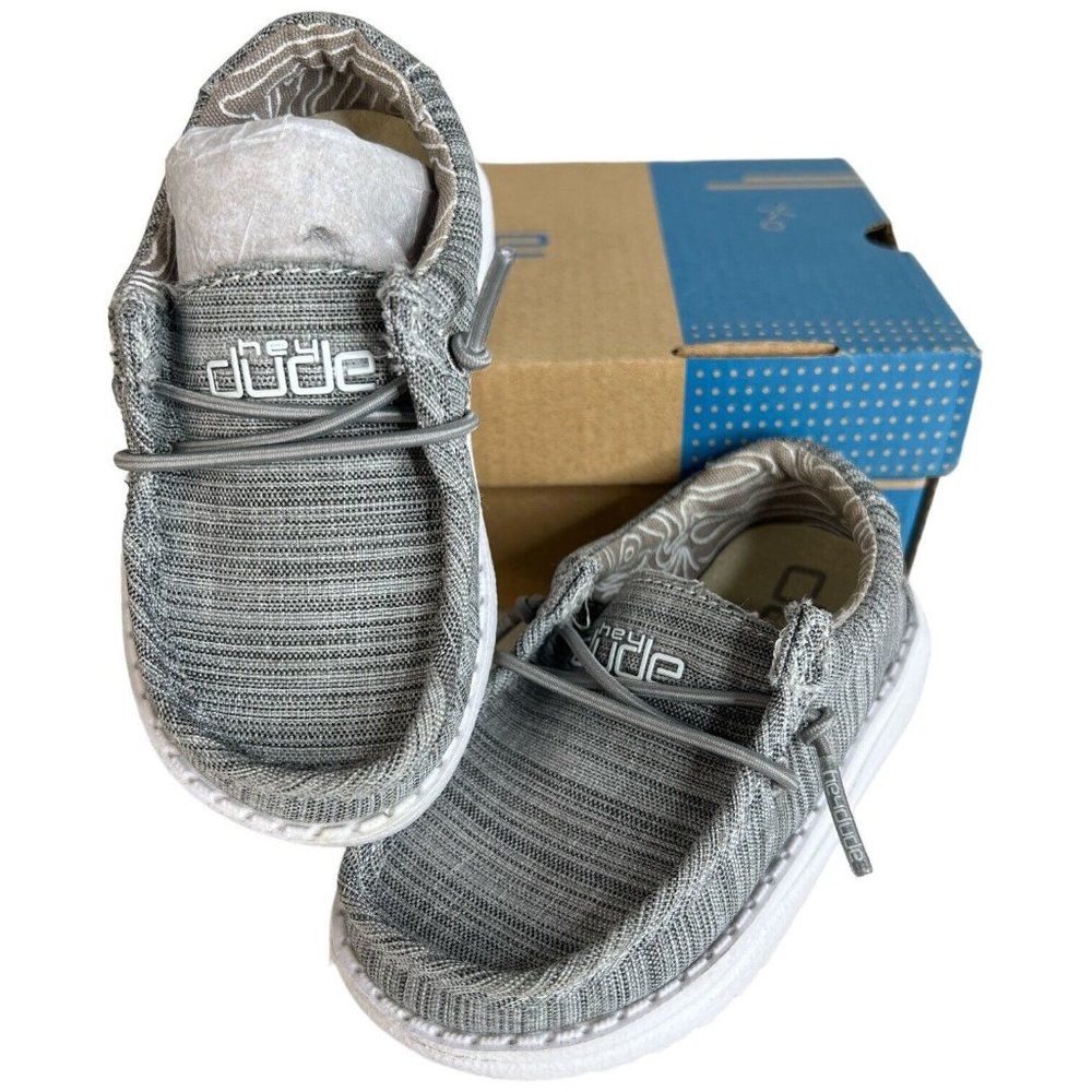 Hey Dude Wally Toddler Shoes Linen Stone Gray Slip On Size K6 M New In Box